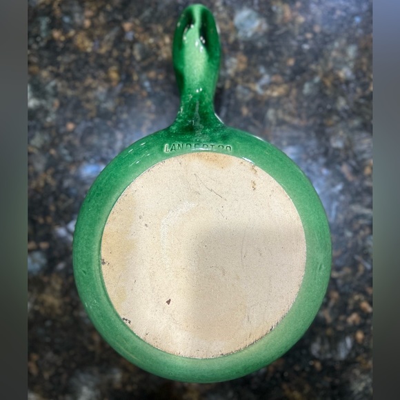 Landert 20 Fondue Casserole Green Stoneware Glazed 8" Hollow Handle Swiss Made - Picture 3 of 3